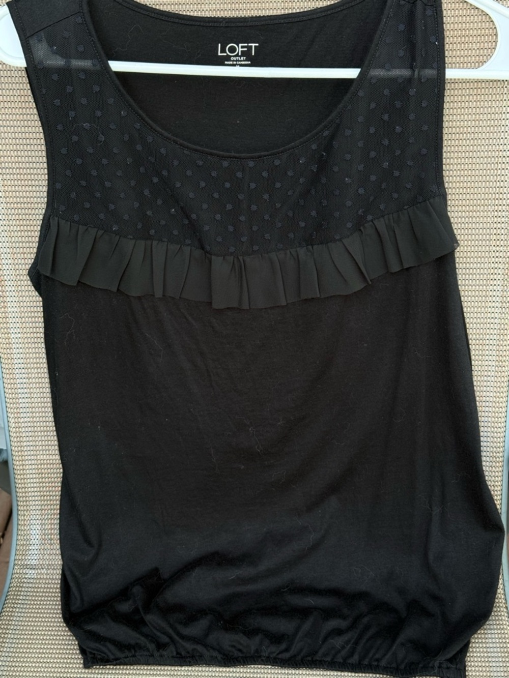 Reduced! LOFT Black Sleeveless Ruffle Dot Yoke Tank